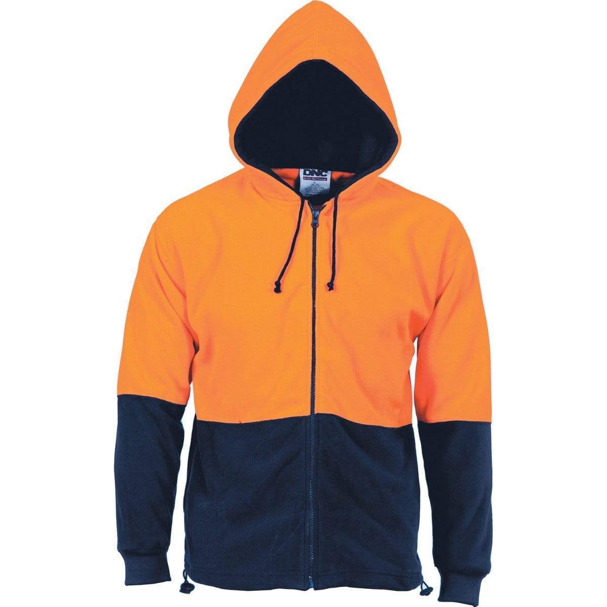 Dnc Workwear Hi-vis Two-tone Full Zip Polar Fleece Hoodie - 3927 Work Wear DNC Workwear Orange/Navy XS 