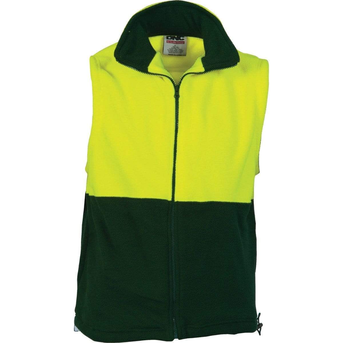 Dnc Workwear Hi-vis Two Tone Full Zip Polar Fleece Vest - 3828 Work Wear DNC Workwear Yellow/Bottle Green XS 