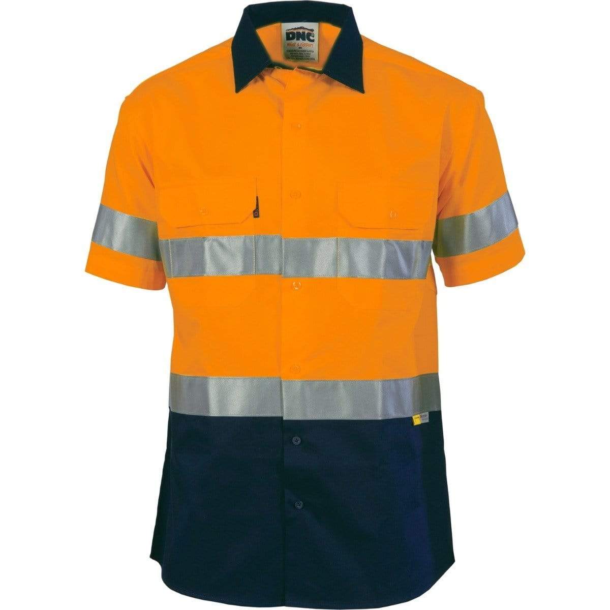 Dnc Workwear Hi-vis Two-tone Short Sleeve Drill Shirt With 3m 8906 R/tape - 3833 Work Wear DNC Workwear Orange/Navy S 