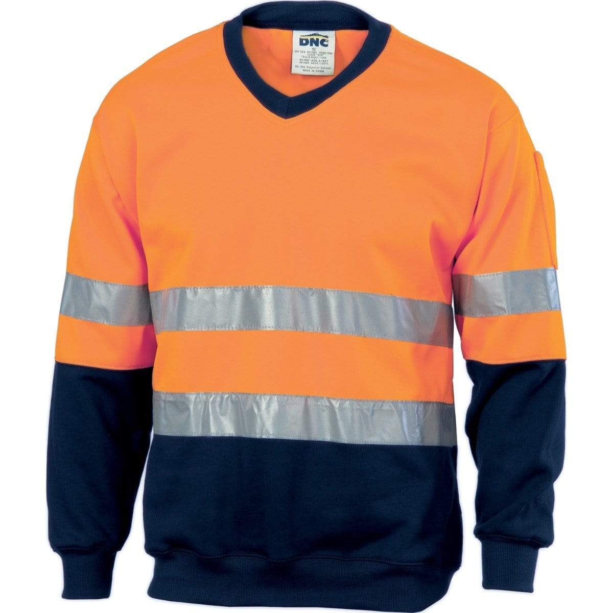 Dnc Workwear Hi-vis Two-tone V-neck Sweatshirt (Sloppy Joe) With Generic R/tape - 3921 Work Wear DNC Workwear Orange/Navy XS 
