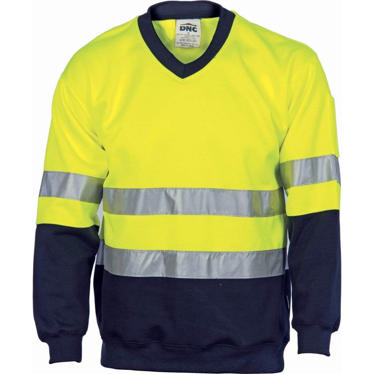 Dnc Workwear Hi-vis Two-tone V-neck Sweatshirt (Sloppy Joe) With Generic R/tape - 3921 Work Wear DNC Workwear Yellow/Navy XS 