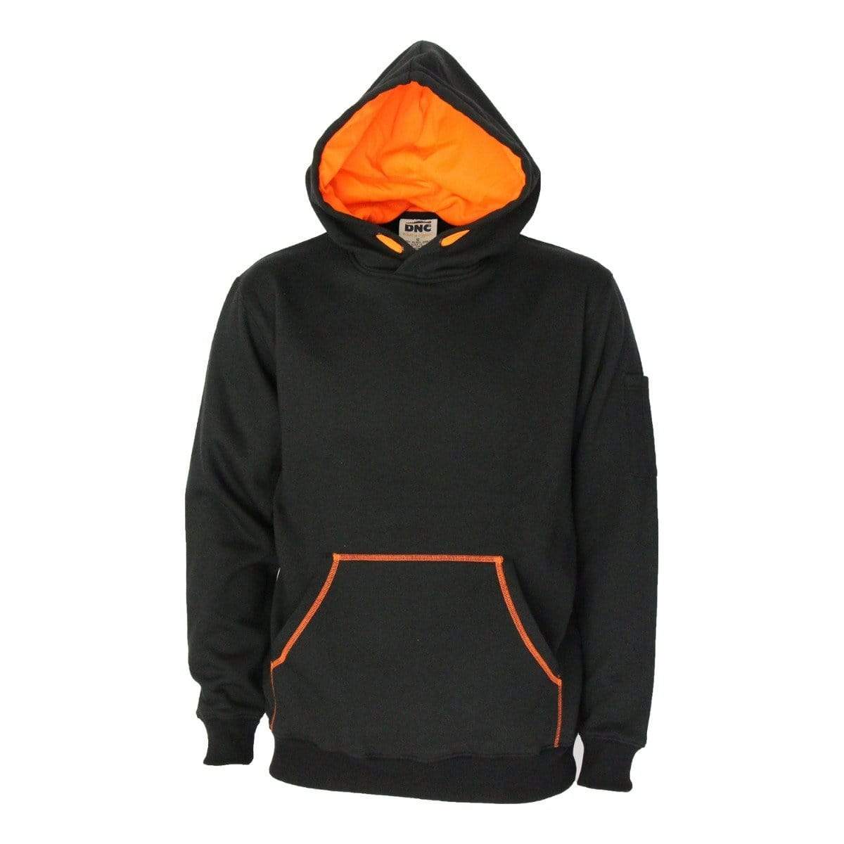 Dnc Workwear Kangaroo Pocket Super Brushed Fleece Hoodie - 5423 Work Wear DNC Workwear Black/Orange XS 