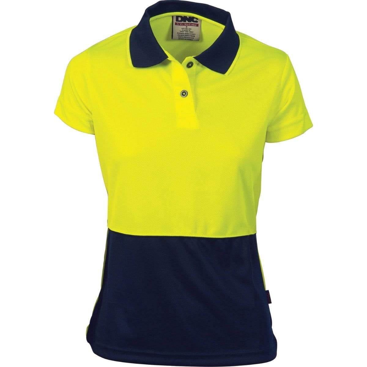 Dnc Workwear Ladies Hi-vis Two-tone Short Sleeve Polo - 3897 Work Wear DNC Workwear Yellow/Navy 8 
