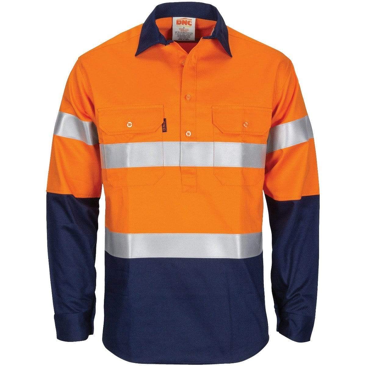Dnc Workwear Patron Saint Flame Retardant 2 Tone Closed Front Cotton Shirt With 3m Fr Tape - 3407 Work Wear DNC Workwear Orange/Navy XS 