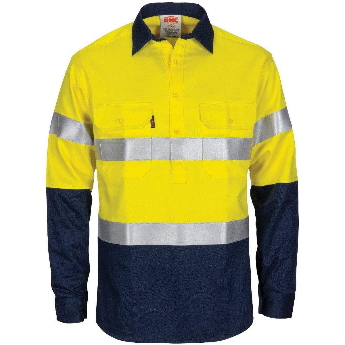 Dnc Workwear Patron Saint Flame Retardant 2 Tone Closed Front Cotton Shirt With 3m Fr Tape - 3407 Work Wear DNC Workwear Yellow/Navy XS 