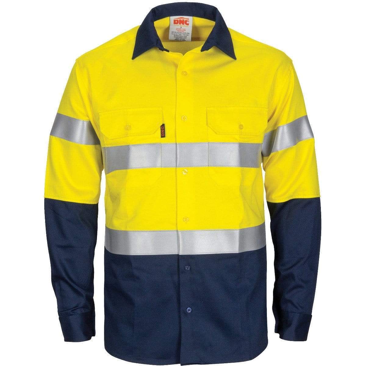 Dnc Workwear Patron Saint Flame Retardant Two-tone Long Sleeve Cotton Shirt With 3m Fr Tape - 3409 Work Wear DNC Workwear Yellow/Navy XS 