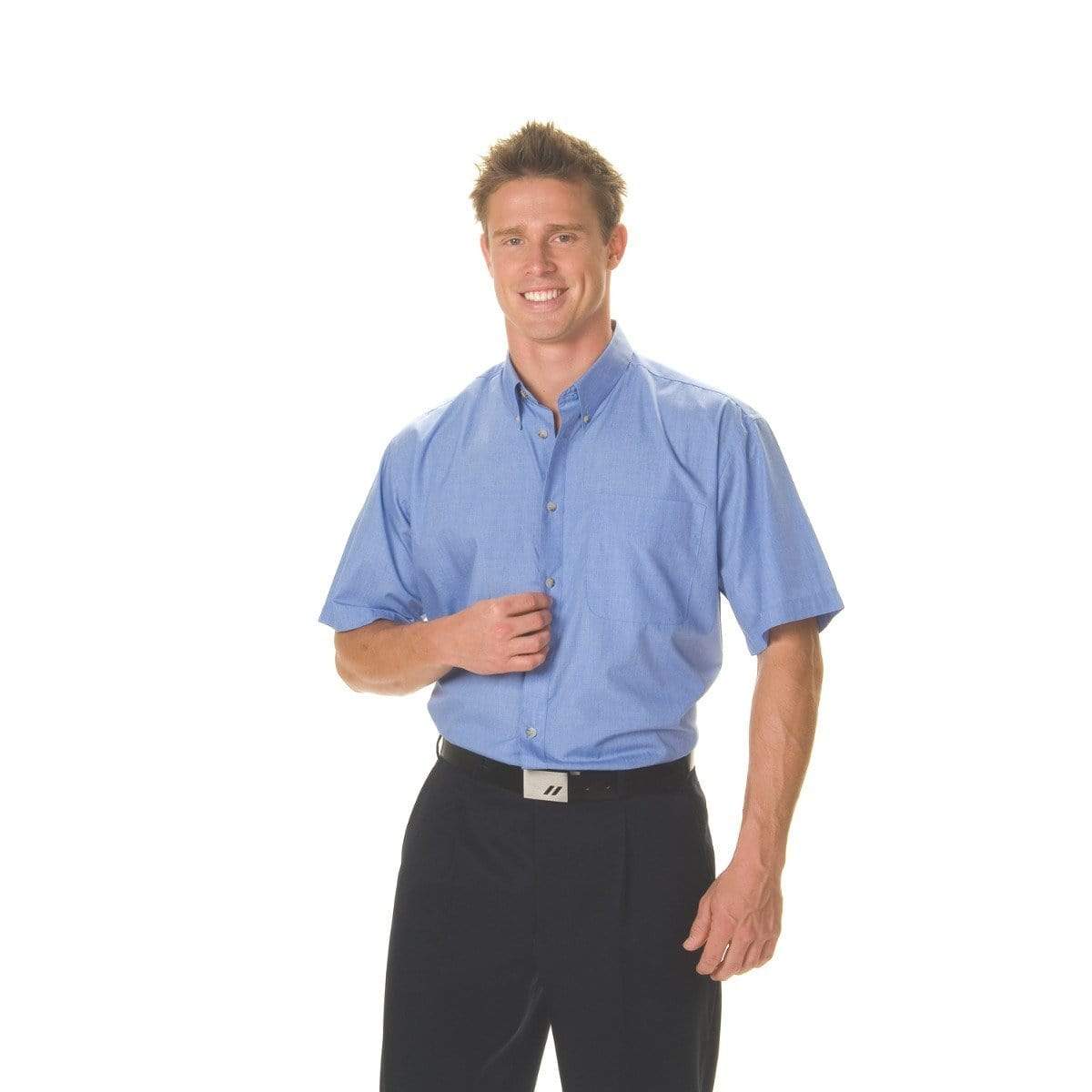 Dnc Workwear Polyester Cotton Chambray Short Sleeve Business Shirt - 4121 Work Wear DNC Workwear Chambray S 