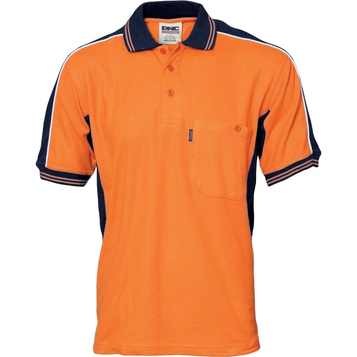 Dnc Workwear Polyester /cotton Contrast Panel Short Sleeve Polo - 3895 Work Wear DNC Workwear Navy/Orange XS 