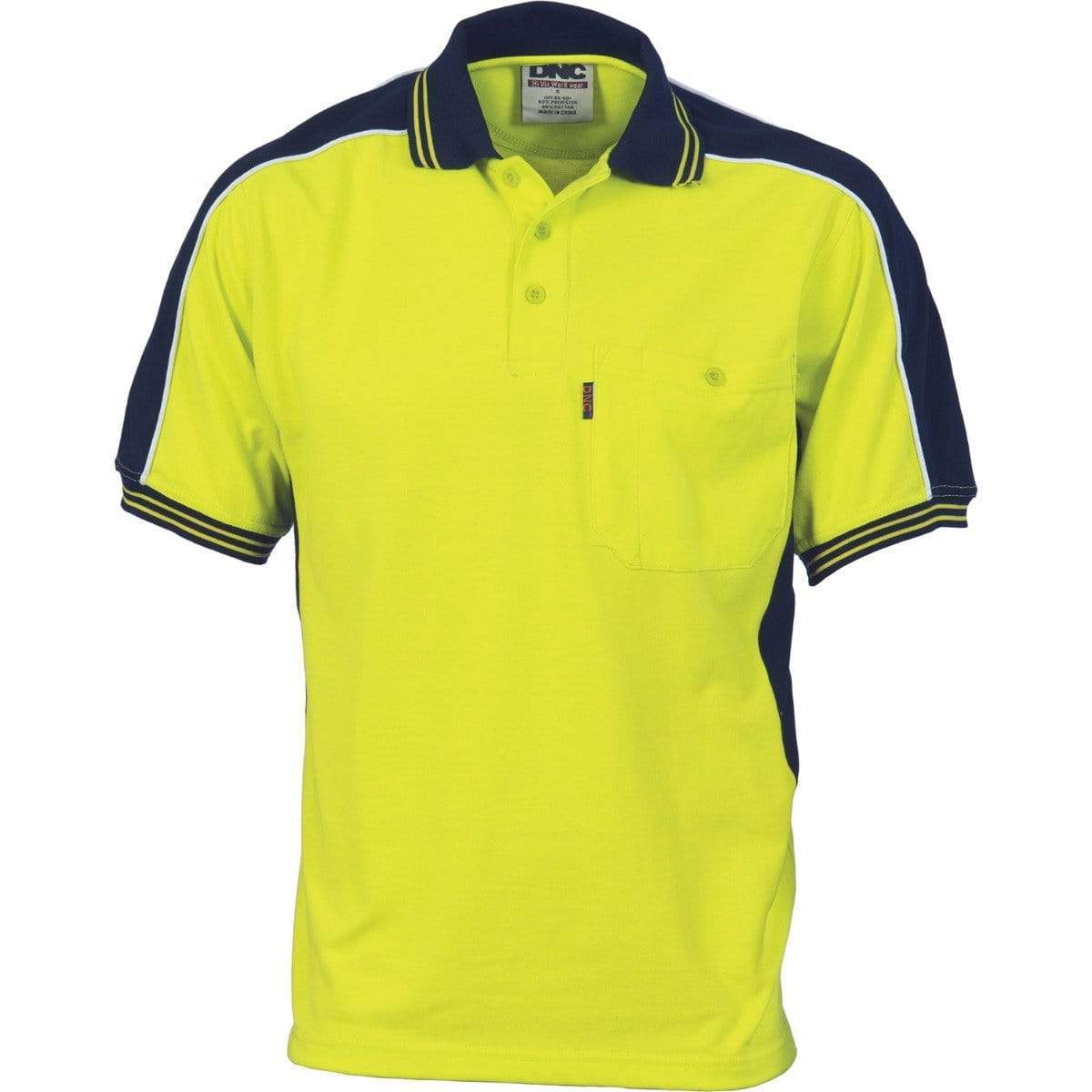 Dnc Workwear Polyester /cotton Contrast Panel Short Sleeve Polo - 3895 Work Wear DNC Workwear Navy/Yellow XS 
