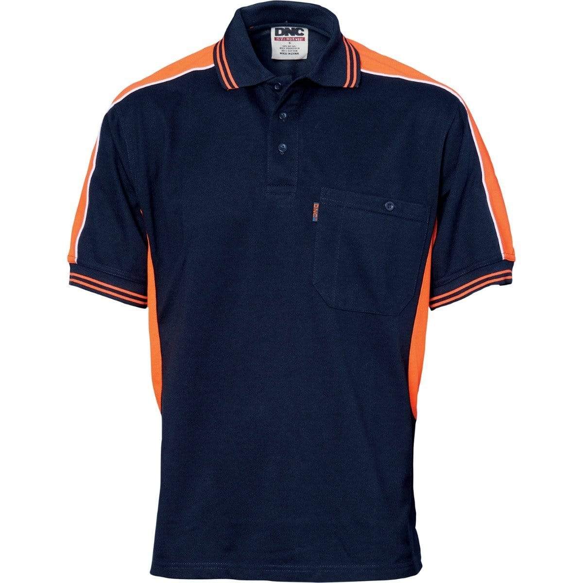 Dnc Workwear Polyester Cotton Panel Short Sleeve Polo Shirt - 5214 Work Wear DNC Workwear Navy/Orange XS 