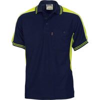 Dnc Workwear Polyester Cotton Panel Short Sleeve Polo Shirt - 5214 Work Wear DNC Workwear Navy/Yellow XS 