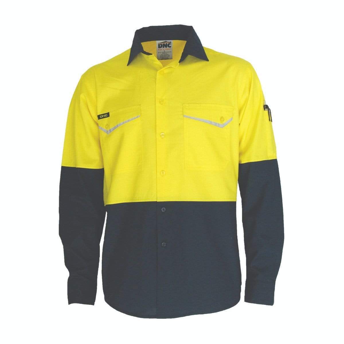Dnc Workwear Two-tone Ripstop Cotton Cool Long Sleeve Shirt - 3586 Work Wear DNC Workwear Yellow/Navy XS 