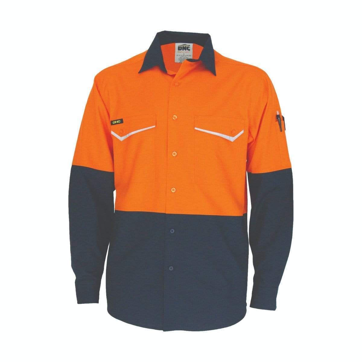 Dnc Workwear Two-tone Ripstop Cotton Cool Long Sleeve Shirt - 3586 Work Wear DNC Workwear Orange/Navy XS 
