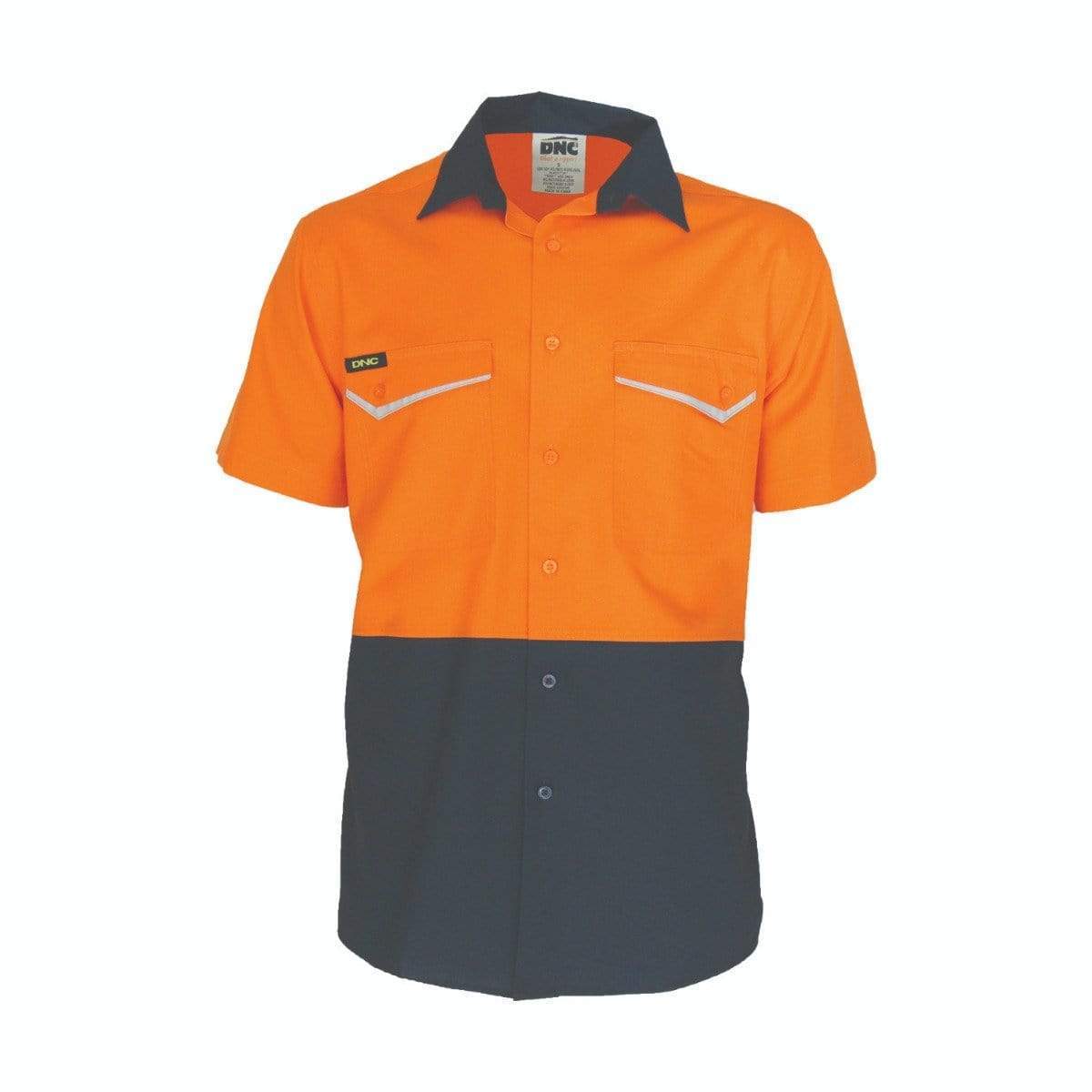 Dnc Workwear Two-tone Ripstop Cotton Cool Short Sleeve Shirt - 3585 Work Wear DNC Workwear Orange/Navy XS 
