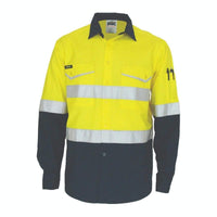Dnc Workwear Two-tone Ripstop Cotton Long Sleeve Shirt With Reflective Csr Tape - 3588 Work Wear DNC Workwear Yellow/Navy XS 