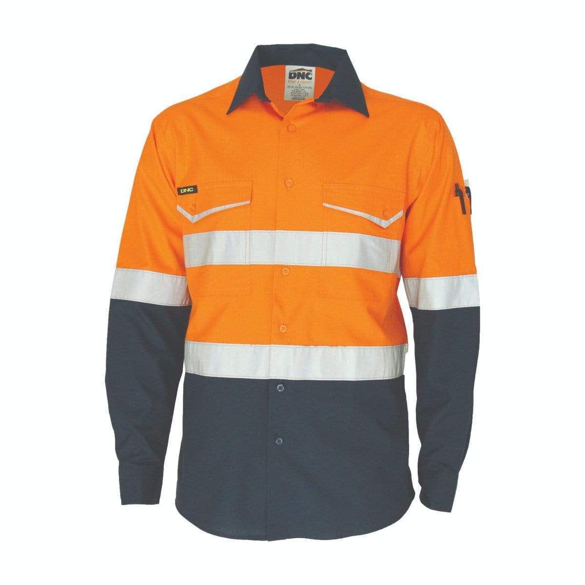 Dnc Workwear Two-tone Ripstop Cotton Long Sleeve Shirt With Reflective Csr Tape - 3588 Work Wear DNC Workwear Orange/Navy XS 