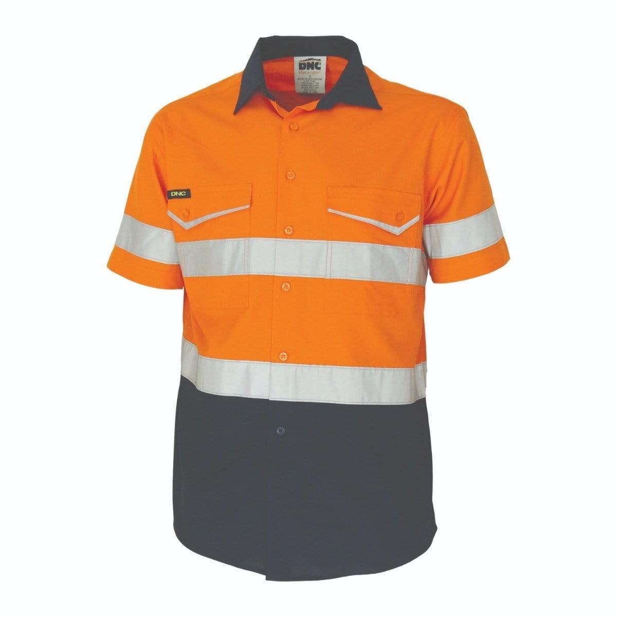 Dnc Workwear Two-tone Ripstop Cotton Short Sleeve Shirt With Csr Reflective Tape - 3587 Work Wear DNC Workwear Orange/Navy XS 