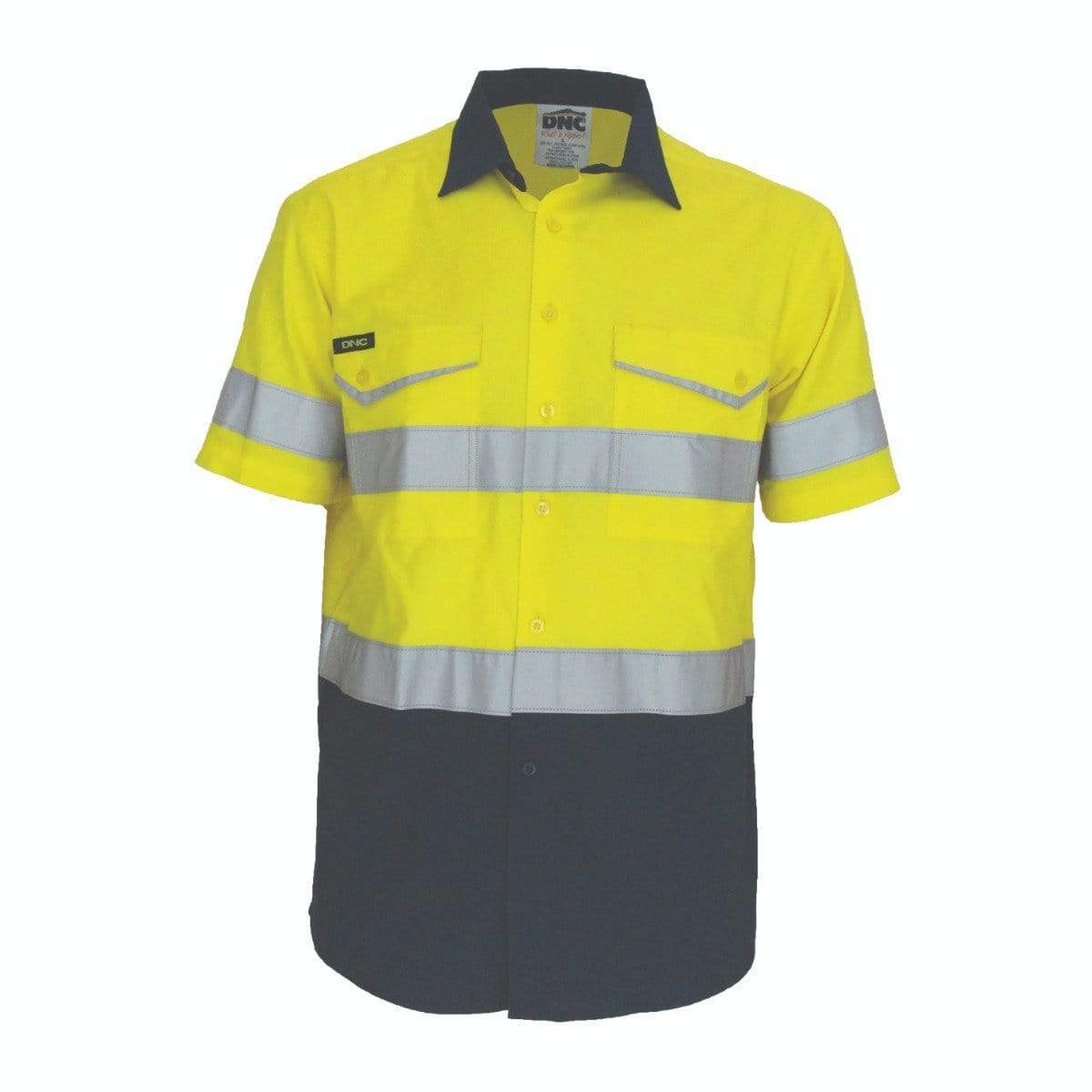 Dnc Workwear Two-tone Ripstop Cotton Short Sleeve Shirt With Csr Reflective Tape - 3587 Work Wear DNC Workwear Yellow/Navy XS 