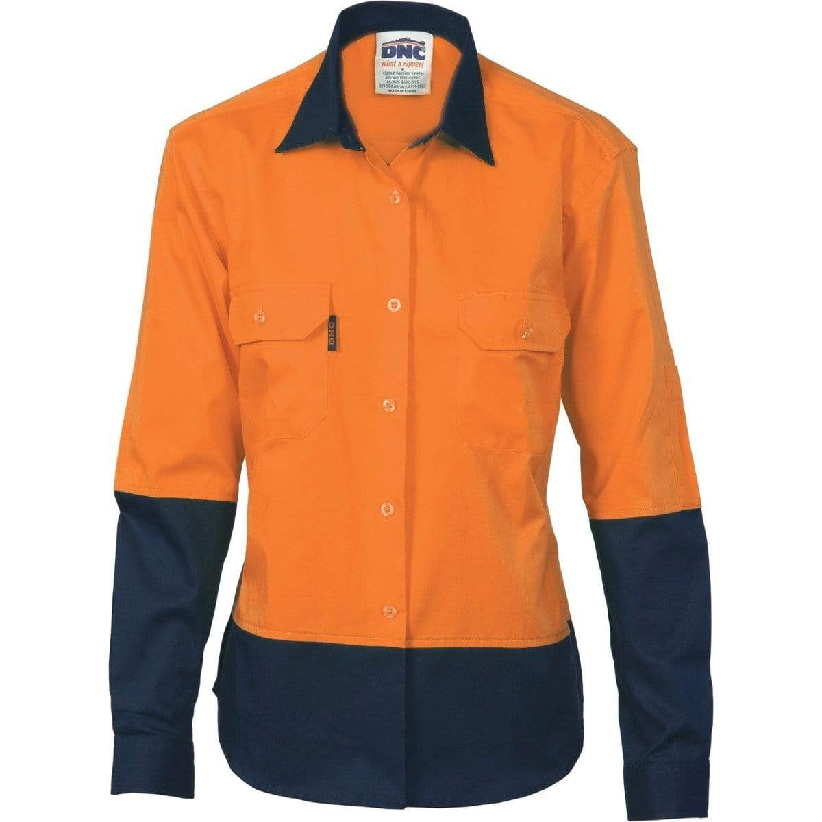 Dnc Workwear Women’s Hi-vis 2 Tone Cool-breeze Long Sleeve Cotton Shirt - 3940 Work Wear DNC Workwear Orange/Navy 8 