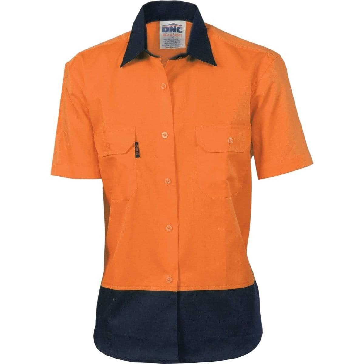 Dnc Workwear Women’s Hi-vis 2-tone Cool-breeze Short Sleeve Cotton Shirt - 3939 Work Wear DNC Workwear Orange/Navy 8 