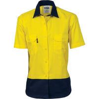 Dnc Workwear Women’s Hi-vis 2-tone Cool-breeze Short Sleeve Cotton Shirt - 3939 Work Wear DNC Workwear Yellow/Navy 8 