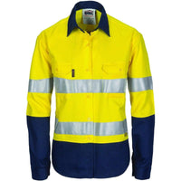Dnc Workwear Women’s Hi-vis Two-tone Cool-breeze Long Sleeve Cotton Shirt With 3m Reflective Tape - 3986 Work Wear DNC Workwear Yellow/Navy 6 