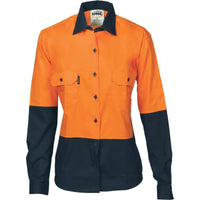 Dnc Workwear Women’s Hi Vis Two-tone Cotton Drill Long Sleeve Shirt - 3932 Work Wear DNC Workwear Orange/Navy 8 