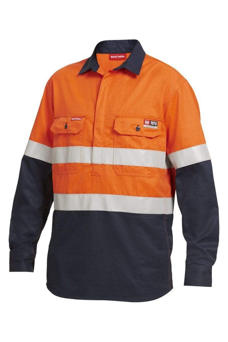Hard Yakka FR Hi Vis Two Tone Taped Shirt Y04550 Work Wear Hard Yakka Orange/Navy S 