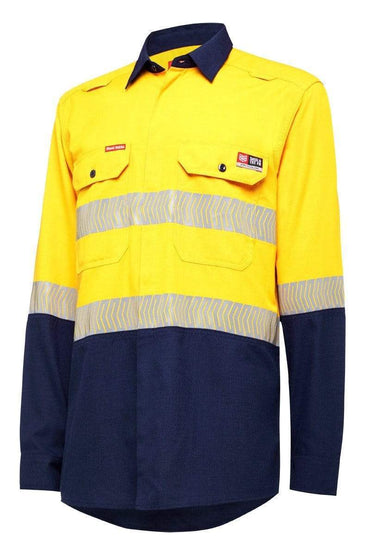 Hard Yakka Shieldtec Lenzing FR Hi Vis Shirt Y04370 Work Wear Hard Yakka Yellow/Navy XS 
