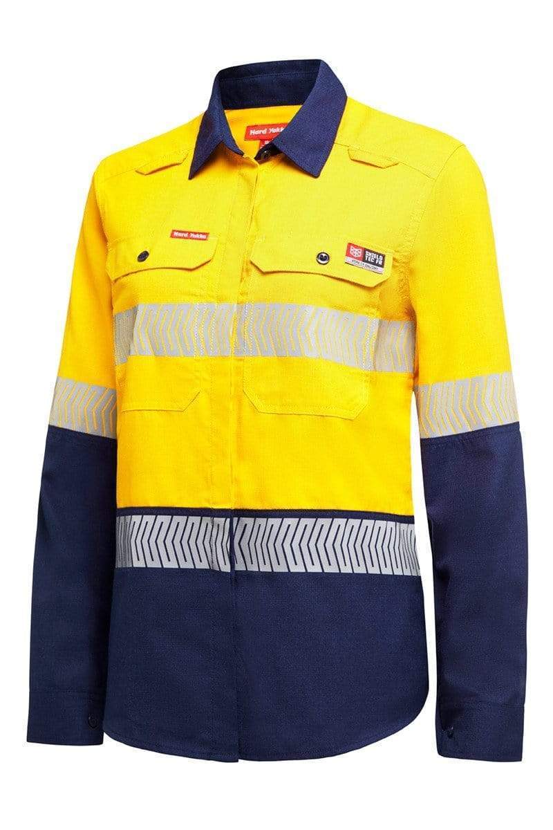 Hard Yakka Women's Fire Retardant Shieldtec Lenzing Shirt Y08330 Work Wear Hard Yakka Yellow/Navy XS 