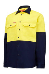 Hard Yakka Core Hi-Vis Cotton Drill Shirt Y04605 Work Wear Hard Yakka Yellow/Navy (YNA) S 