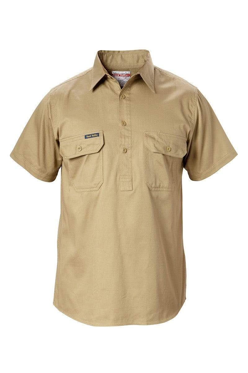 Hard Yakka Cotton Drill Shirt Closed Front Short Sleeve Y07540 Work Wear Hard Yakka Khaki (KHA) S 