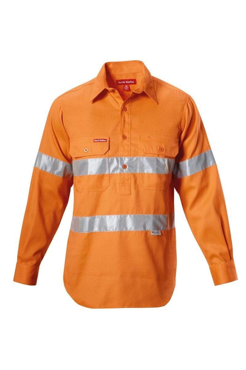 Hard Yakka Hi Vis Reflective Cotton Drill Shirt Y07899 Work Wear Hard Yakka Safety Orange (SOR) S 