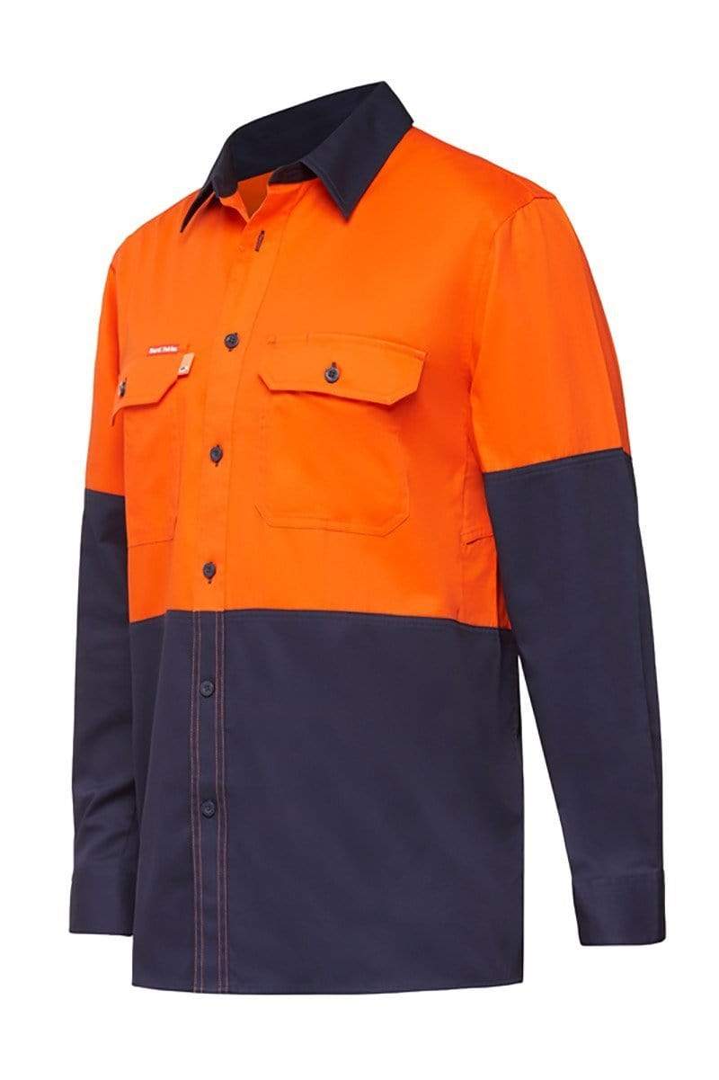 Hard Yakka Koolgear Ventilated LS Hi Vis Shirt Y07730 Work Wear Hard Yakka Orange/Navy S 