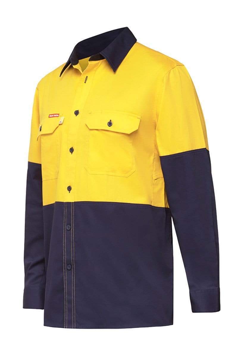 Hard Yakka Koolgear Ventilated LS Hi Vis Shirt Y07730 Work Wear Hard Yakka Yellow/Navy S 