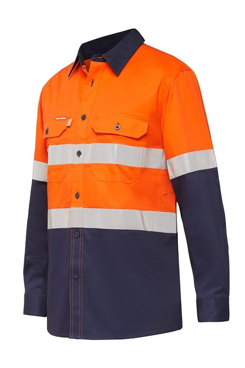Hard Yakka Koolgear Ventilated Taped Hi Vis Shirt Y07740 Work Wear Hard Yakka Orange/Navy S 