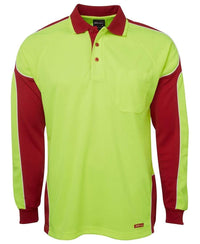Jb's Wear Work Wear Lime/Red / XS JB'S Hi-Vis Long Sleeve Arm Panel Polo 6AP4L