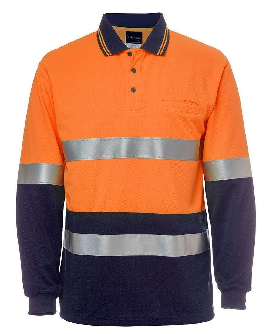 Jb's Wear Work Wear Orange/Navy / XS JB'S Hi-Vis Long Sleeve Cotton Back Polo 6HMCB