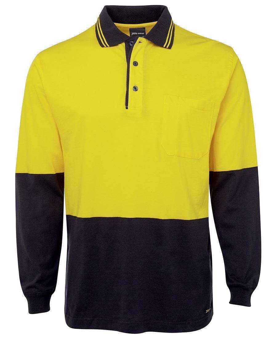 Jb's Wear Work Wear Yellow/Navy / XS JB'S Hi-Vis Long Sleeve Cotton Polo 6CPHL