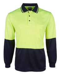 Jb's Wear Work Wear Lime/Navy / XS JB'S Hi-Vis Long Sleeve Jacquard Polo 6HJNL