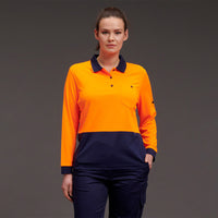 KingGee Women's HyperFreeze Spliced Long Sleeve Work Polo Shirt K44730  KingGee ORANGE/NAVY XS 