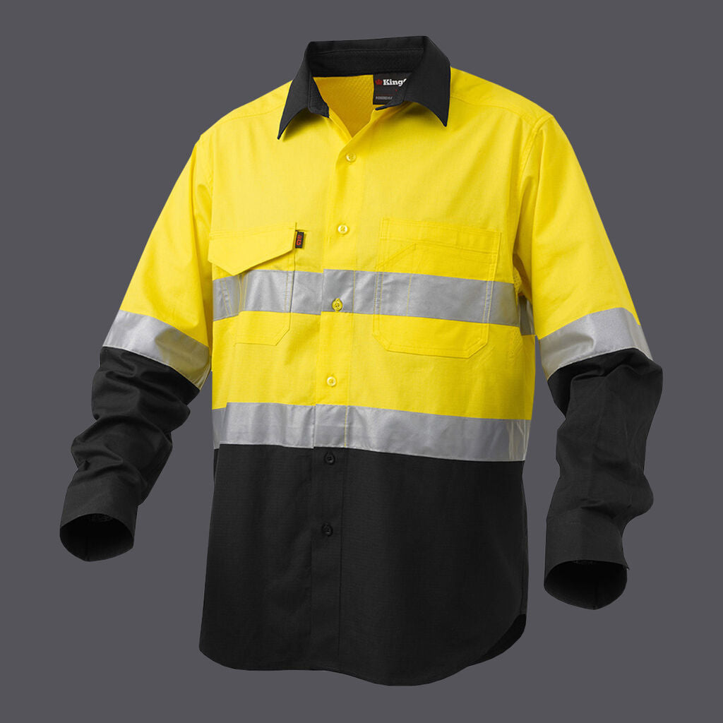 KingGee WorkCool 2 Hi Vis Reflective Long Sleeve Work Shirt K54880  KingGee YELLOW/BLACK 2XS 