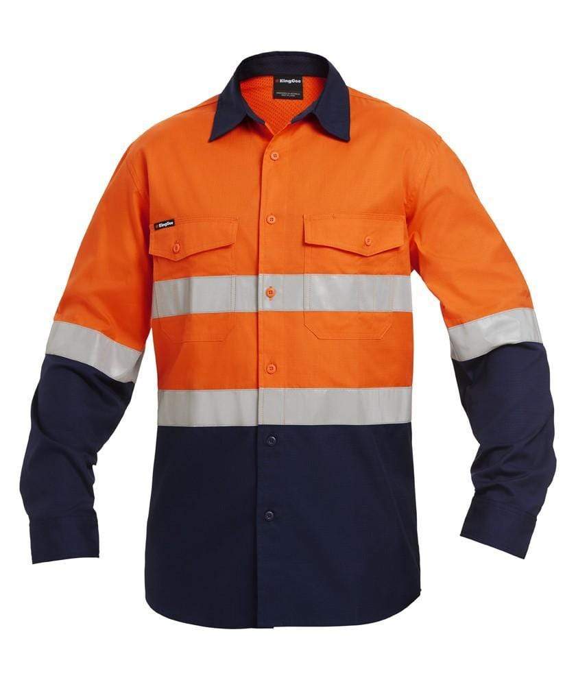 KingGee Workcool 2 Hi-Vis Reflective Spliced Work Shirt K54880 Work Wear KingGee Orange/Navy 2XS 