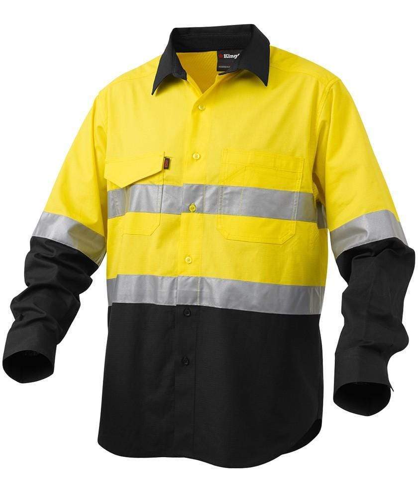 KingGee Workcool 2 Hi-Vis Reflective Spliced Work Shirt K54880 Work Wear KingGee Yellow/Black 2XS 