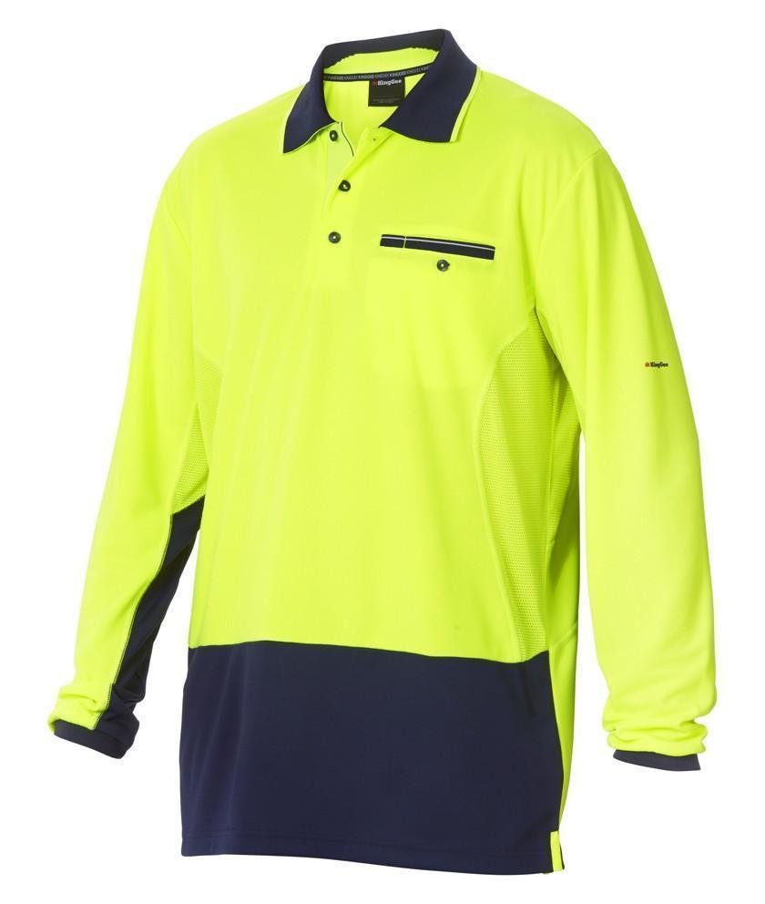 KingGee Workcool 2 Hyperfreeze Hi Vis Work Polo Shirt K54840 Work Wear KingGee Yellow/Navy S 