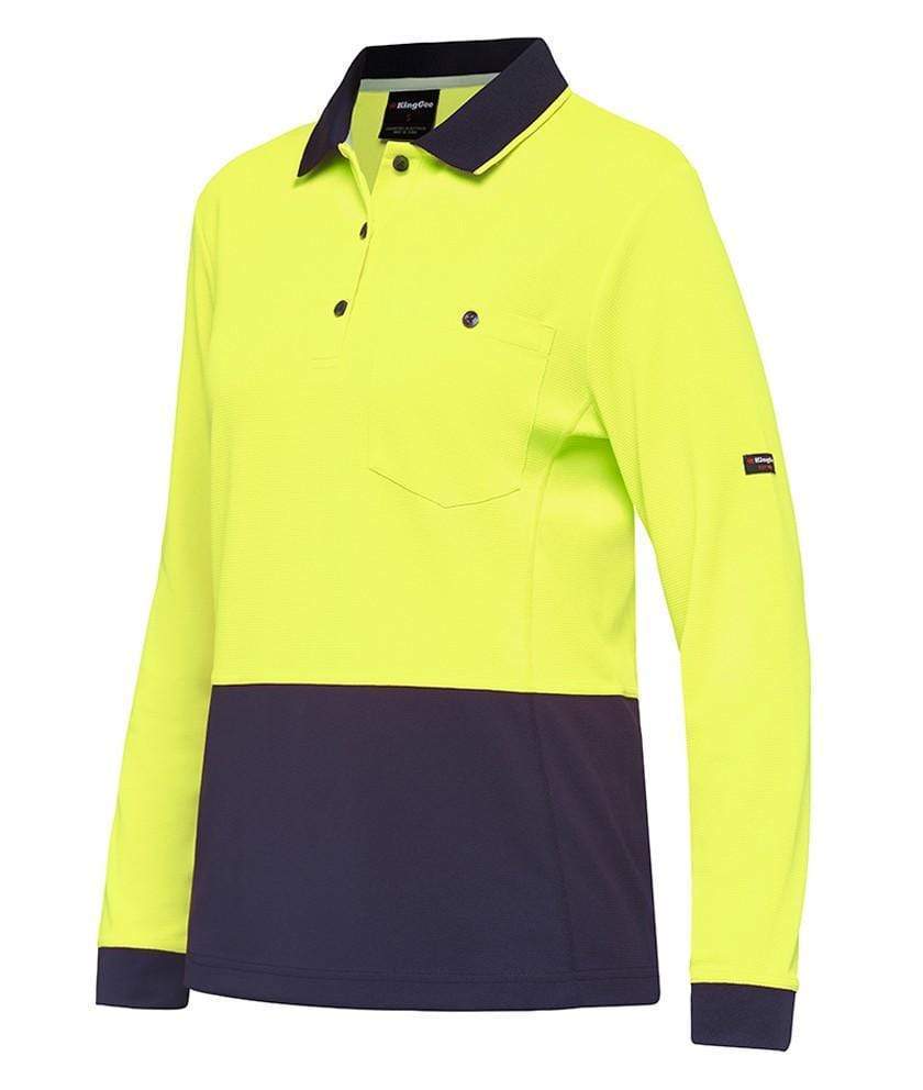 KingGee Workcool Hyperfreeze Spliced Womens Polo Shirt K44730 Work Wear KingGee Yellow/Navy XS 