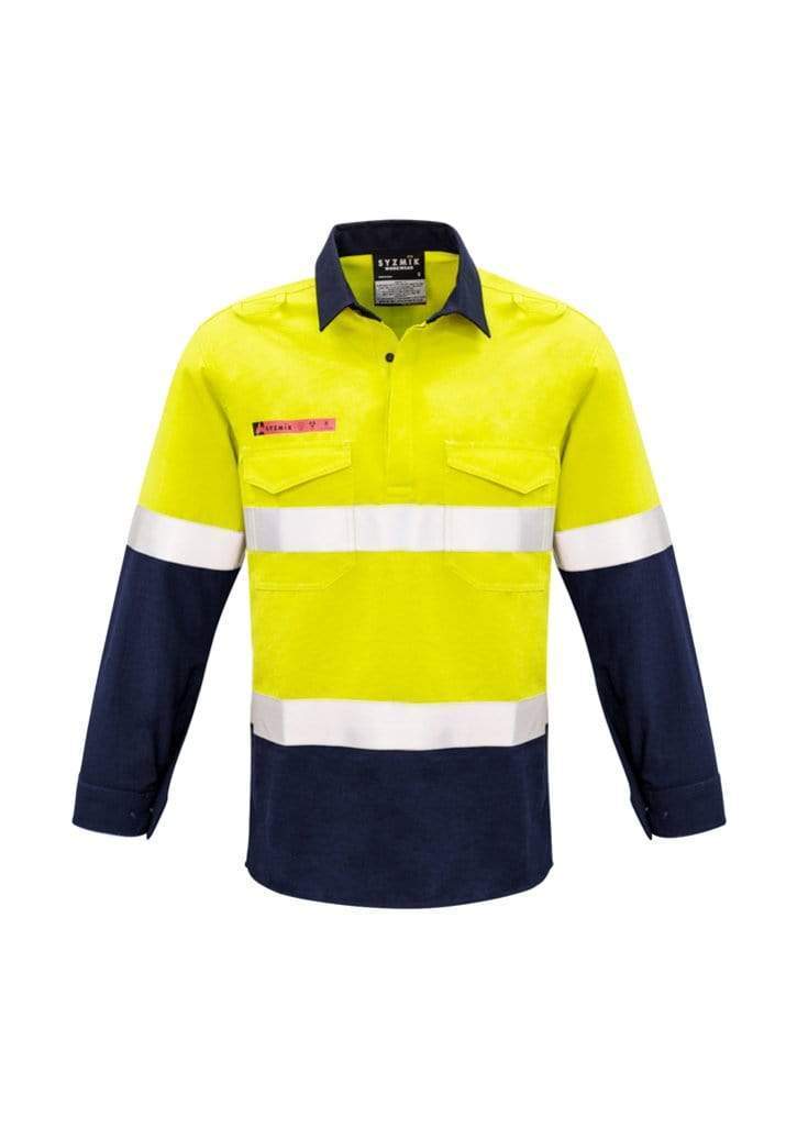 SYZMIK Men’s Closed Front Hoop Taped Spliced Shirt ZW133 Work Wear Syzmik Yellow/Navy S 