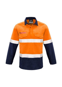 SYZMIK Men’s Closed Front Hoop Taped Spliced Shirt ZW133 Work Wear Syzmik Orange/Navy S 