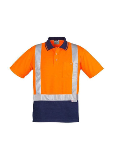 Syzmik Men’s Hi Vis Spliced Polo - Short Sleeve Shoulder Taped ZH233 Work Wear Syzmik Orange/Navy S 