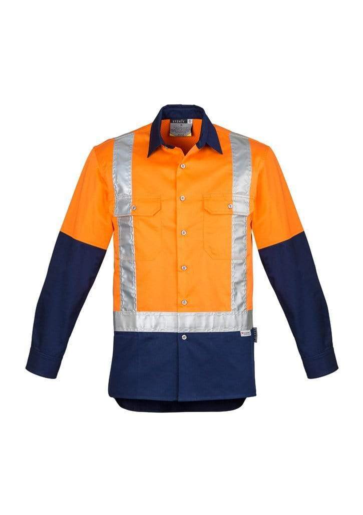 SYZMIK Men’s Hi-Vis Spliced Shoulder Taped Industrial Shirt ZW124 Work Wear Syzmik Orange/Navy S 